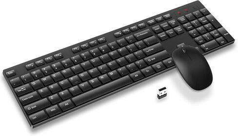 مجموعة لوحة مفاتيح وماوس لاسلكية، ماوس لوحة مفاتيح USB صامت كامل الحجم من EDJO، عمر بطارية طويل، خالي من التأخر، ماوس لوحة مفاتيح لاسلكي 2.4 جيجا هرتز للكمبيوتر والكمبيوتر المحمول والكمبيوتر الشخصي ونظام التشغيل Windows ونظام التشغيل Chrome in Kuwait