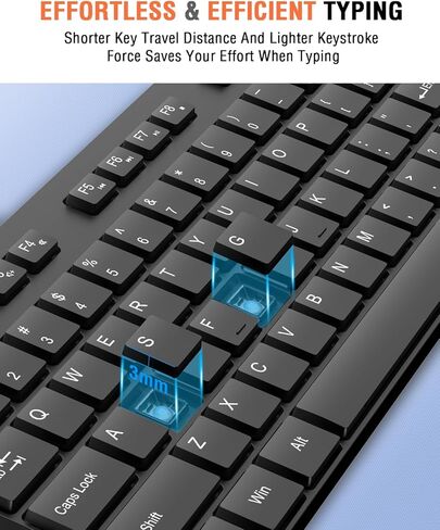مجموعة لوحة مفاتيح وماوس لاسلكية، ماوس لوحة مفاتيح USB صامت كامل الحجم من EDJO، عمر بطارية طويل، خالي من التأخر، ماوس لوحة مفاتيح لاسلكي 2.4 جيجا هرتز للكمبيوتر والكمبيوتر المحمول والكمبيوتر الشخصي ونظام التشغيل Windows ونظام التشغيل Chrome in Kuwait