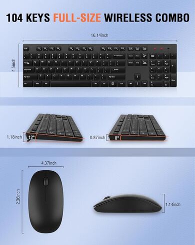 مجموعة لوحة مفاتيح وماوس لاسلكية، ماوس لوحة مفاتيح USB صامت كامل الحجم من EDJO، عمر بطارية طويل، خالي من التأخر، ماوس لوحة مفاتيح لاسلكي 2.4 جيجا هرتز للكمبيوتر والكمبيوتر المحمول والكمبيوتر الشخصي ونظام التشغيل Windows ونظام التشغيل Chrome in Kuwait