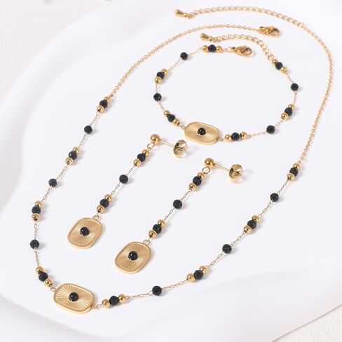 Natural Lapis Lazuli Jewelry Set for Women Bohemian Lapis Lazuli Necklace Earrings Bracelet Genuine Boho Lapis Lazuli Jewelry Birthday Gift for Girlfriend Wife in Saudi Arabia
