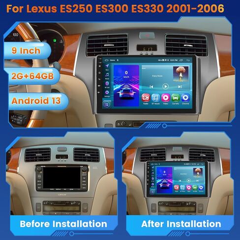 2+64 جيجابايت Inefala لسيارة Lexus ES 300 330 2001-2006 طقم ستيريو للسيارة Android 13 مع CarPlay Android Auto، شاشة لمس 9 بوصة مع WiFi FM/RDS GPS BT SWC USB كاميرا احتياطية MIC in Saudi Arabia