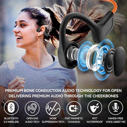 CelsusSound Bone Conduction Headphones,Upgraded IPX7 Waterproof Wireless Earbuds,Open Ear Headphones Bluetooth 5.3 with Mic,10H Playtime for Running,Cycling,Hiking,Gym,Workout(Gray) in Saudi Arabia