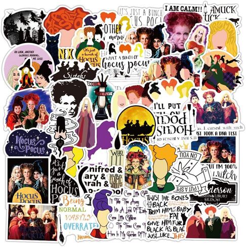 50 قطعة من ملصقات الهالوين الساحرة القديمة Hag Hocus Pocus لزجاجة المياه وكوب الكمبيوتر المحمول والجيتار والدراجة النارية والدراجة النارية وصندوق الأمتعة من الفينيل المقاوم للماء ورق جرافيتي XQX in Kuwait