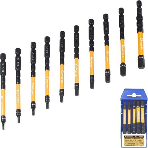 Hex Head Allen Wrench Drill Bit Set, 10 pcs 1/4" Metric Impact Driver Allen Bits, 4" Long S2 Steel Hex Bits Set, Allen Key Drill Bit Set with Magnetism, with Storage Box in Saudi Arabia