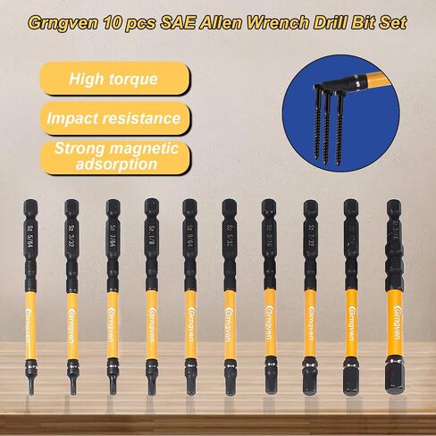 Hex Head Allen Wrench Drill Bit Set, 10 pcs 1/4" Metric Impact Driver Allen Bits, 4" Long S2 Steel Hex Bits Set, Allen Key Drill Bit Set with Magnetism, with Storage Box in Saudi Arabia