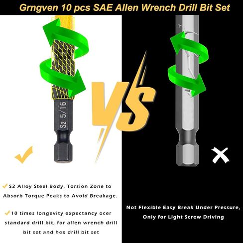 Hex Head Allen Wrench Drill Bit Set, 10 pcs 1/4" Metric Impact Driver Allen Bits, 4" Long S2 Steel Hex Bits Set, Allen Key Drill Bit Set with Magnetism, with Storage Box in Saudi Arabia