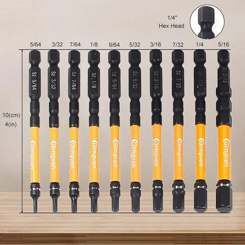 Hex Head Allen Wrench Drill Bit Set, 10 pcs 1/4" Metric Impact Driver Allen Bits, 4" Long S2 Steel Hex Bits Set, Allen Key Drill Bit Set with Magnetism, with Storage Box in Saudi Arabia