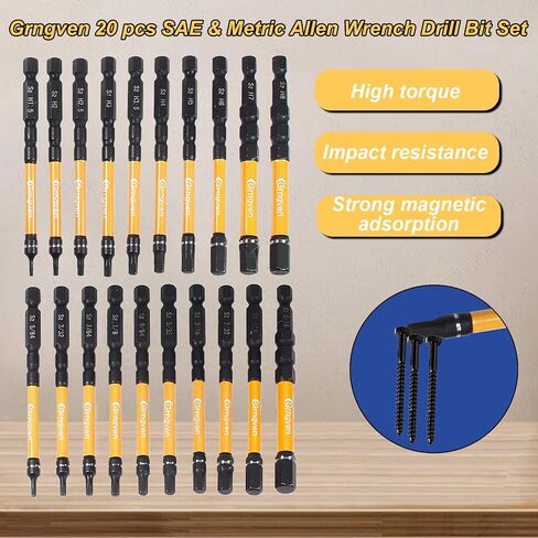 Hex Head Allen Wrench Drill Bit Set, 10 pcs 1/4" Metric Impact Driver Allen Bits, 4" Long S2 Steel Hex Bits Set, Allen Key Drill Bit Set with Magnetism, with Storage Box in Saudi Arabia