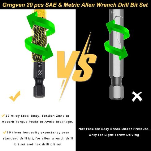 Hex Head Allen Wrench Drill Bit Set, 10 pcs 1/4" Metric Impact Driver Allen Bits, 4" Long S2 Steel Hex Bits Set, Allen Key Drill Bit Set with Magnetism, with Storage Box in Saudi Arabia