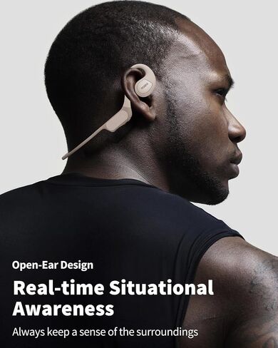 TOZO OpenReal Open Ear Headphones Bluetooth 5.3 Air Conduction Wireless Headphones Sport Earbuds with Premium Sound, Dual-Mic Call Noise Reduction Earphones with Hair Band for Running Champagne in Saudi Arabia