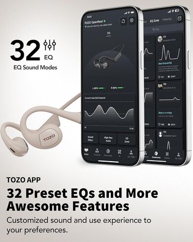 TOZO OpenReal Open Ear Headphones Bluetooth 5.3 Air Conduction Wireless Headphones Sport Earbuds with Premium Sound, Dual-Mic Call Noise Reduction Earphones with Hair Band for Running Champagne in Saudi Arabia