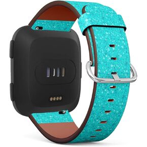 Q-Beans Replacement Band, Compatible with Fitbit Versa/Versa 2 / Versa Lite - Leather Band Bracelet Strap Wristband Accessory with Quick-Release Pins // Turquoise Glitter