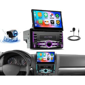 SIXTOP [2+64G] Android 13 Double Din Car Stereo 7 inch Flip Out Touchscreen Auto-Retractable with Wireless Carplay Android Auto Mirror Link Various Theme FM RDS Bluetooth WiFi GPS+AHD Camera & MIC