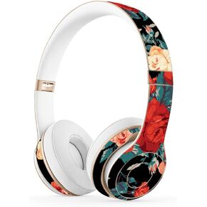 MasiBloom® Protective Headset Decal Sticker for Solo 3 Wireless & Solo 2 Wireless On-Ear Headphones Creative Cover Skin (for Solo 2 / 3 Wireless, Peony- Red with Black)