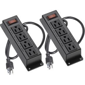 2 Packs Wall Mount Power Outlet Strip, 4 Outlet Mountable Power Strip with Switch, 3ft Cord Under Desk Power Strip for Office/Industrial/Home, Flat Plug, Black