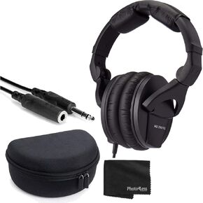 سماعة رأس Sennheiser Professional HD280PRO للمراقبة فوق الأذن، حزمة سوداء مع حافظة سماعة رأس لـ Sennheiser HD 280 Pro وكابل تمديد