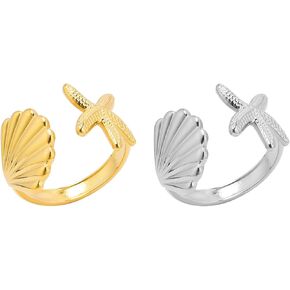 MIFYNN Dainty Shell Ring for Women Starfish Ring Adjustable Opening Ring Statement Ring Boho Ring Summer Beach Jewelry Gifts for Women
