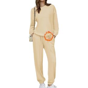 HOTOUCH Fleece Sweatsuit 2 Piece Outfit Winter Sherpa Lined Tracksuit Warm Up Suits Thick Sweatshirt and Sweatpants Sets