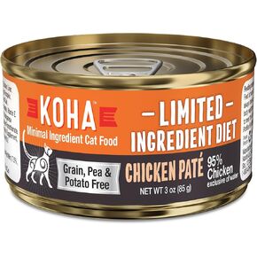 KOHA Limited Ingredient Diet Chicken Paté for Cats, 95% Chicken Sensitive Stomach Cat Food, Duck Recipe for Cats, Trial Pack (3 Cans)