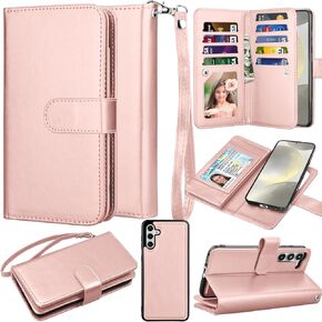 حافظة محفظة Takfox لهاتف سامسونج جالاكسي S24 بلس، حافظة جالاكسي S24 بلس، حافظة هاتف حامل بطاقة الائتمان من جلد البولي يوريثان [9 فتحات للبطاقات] غطاء مغناطيسي قابل للفصل ومسند وحزام حمل - ذهبي وردي in Kuwait