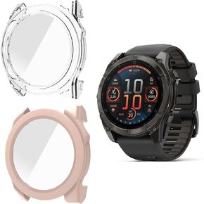 Compatible for Garmin Fenix 8 Case, Lamshaw Shock-Proof Cover Hard PC Case with Glass Screen Protector Compatible for Garmin Fenix 8 43mm, 47mm, 51mm, Fenix E 47mm Smartwatch (Black, Fenix 8 43mm)