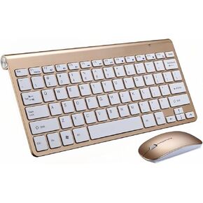 Smart Wireless Keyboard Mouse Kit, Waterproof, Power Saving, Compact Keyboard Mouse Set for Office (Gold)