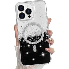 Bonoma for iPhone 16 Pro Max Case, Sparkly Glitter Bling Back, Magnetic Support for MagSafe Shockproof Case, Crystal and Clear High-Duty Protection for iPhone 16 Pro Max Case -Glitter Crystal