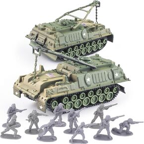 1:72 US Army Tank ＆ Army Men Toys Playset, includes 2pc US Tank-7 Models with 10pc Toy Soldiers, Desert Tan and Olive Drab Green, Perfect Military Toy for Boys