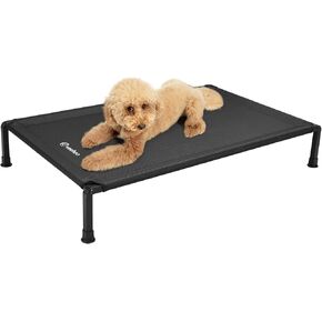 Veehoo Heavy Duty Elevated Dog Bed - Raised Bed with Washable & Breathable Teslin Mesh, Non-Slip Silicon Feet, Cooling Dog Cot, Indoor/Outdoor Use, 41" x 27", Beige Coffee