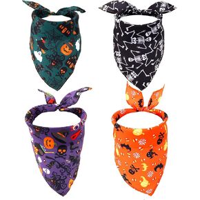 4pcs Halloween Dog Bandannas, Pet Triangle Scarf Pumpkins Spider Triangle Dog Scarf Washable Breathable Pet Neckerchief for Big Small Medium Large Dog and Cats