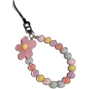 1pc Candy Color Mobile Phone Strap,Beaded Flower Bracelet Creative Hanging Rope Keychain Camera Chain Lanyard Beaded Flower Anti-Lost Phone Case Lanyard Girl Women's Wrist Strap,Phone Charms Decor