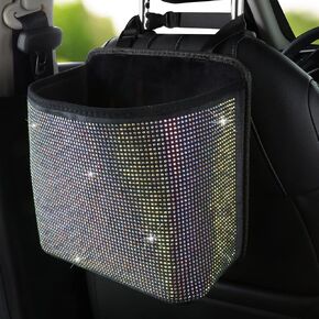 Cavalcade Car Back Seat Organizer, Bling Hanging Pocket, Large Seat Back Travel Caddy Bag, Diamond Trash Bin Garbage Container, White