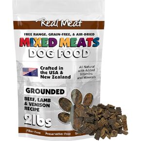 Mixed Meat Grounded Air Dried Dog Food w/Real Beef, Lamb, & Venison (Free from Fish & Poultry) - 2lbs of Grain-Free, High-Protein, Real Meat Dog Food for Dogs of Any Age & Size