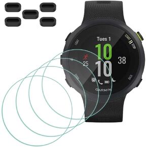 Screen Protector for Garmin Forerunner 45/ 45S Smartwatch [4 Pcs] + Anti-dust Plugs 5Pcs, Tempered Glass 9H Hardness Sensitive Touch Bubble Free Film Ultra-Thin Protective Cover