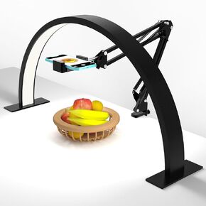Upgrade Half Moon Ring Light for Desk，with Overhead Phone Mount and Phone Holder, 3 Color Modes, Adjustable 2700K-6500K Color Temperature for Nail/Video Recording/Crafts/Beauty/Drawing