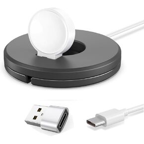 Portable Wireless Charger Stand for Samsung Watch Series-Classic Watch 6 5 4 Active 2(40mm to 46mm),Galaxy Charger Holder Travel Charging Dock(Black)