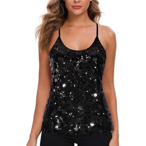 MANER Women’s Sequin Tops Glitter Party Strappy Tank Top Sparkle Cami