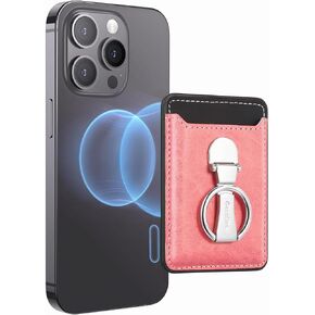 for MagSafe Wallet, Leather Magnetic Phone Wallet with Ring Holder Stand, Compatible with iPhone 15/14/13/12 Series, 3 Card Holder