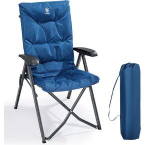 EVER ADVANCED Folding Camping Recliner Chair Fully Padded with Adjustable High Back Support Portable for Adults Patio Reclining Chair, Black