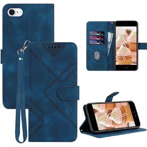 for iPhone SE 2022 Case/iPhone SE Case,iPhone 8/7 Case,6/6S Phone Case Wallet Card Holder,Leather Stand Flip Cases,Wrist Strap Magnetic Closure Protector,Shockproof Protective Cover (Blue) in Kuwait