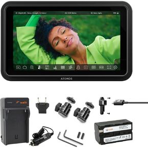 Atomos Shinobi II 5.2" HDMI 4K Recording Monitor with HDR Touchscreen Display | Lightweight Monitor for Photography with Battery, Charger and Camera Hot Shoe Mount Advanced Bundle Set