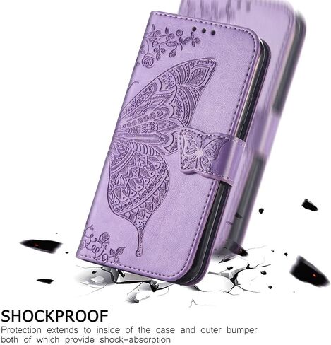 محفظة حافظة هاتف HAOTP لهاتف iPhone 16 Pro Max، غطاء قابل للطي للسيدات مع حامل بطاقات الائتمان، مزخرف بزهرة الفراشة من جلد البولي يوريثان، محفظة معصم بحزام معصم لهاتف iPhone 16 Pro Max أرجواني in Kuwait