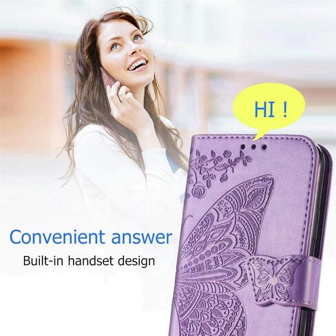 محفظة حافظة هاتف HAOTP لهاتف iPhone 16 Pro Max، غطاء قابل للطي للسيدات مع حامل بطاقات الائتمان، مزخرف بزهرة الفراشة من جلد البولي يوريثان، محفظة معصم بحزام معصم لهاتف iPhone 16 Pro Max أرجواني in Kuwait