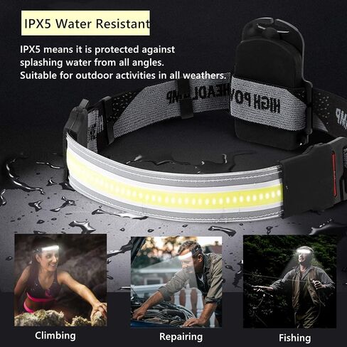 WINDFIRE 6000 Lumen Headlamp LED, Super Bright 180° COB Headlight Strip, Wide Beam Ultra Light Waterproof Head Lamp Helmet Light for Adults Kids, Running, Camping, Cycling in Kuwait