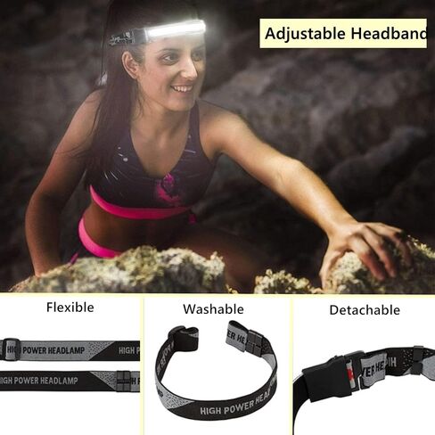 WINDFIRE 6000 Lumen Headlamp LED, Super Bright 180° COB Headlight Strip, Wide Beam Ultra Light Waterproof Head Lamp Helmet Light for Adults Kids, Running, Camping, Cycling in Kuwait