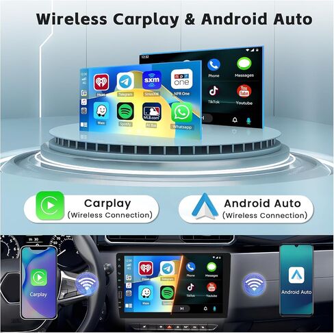 Hikity Single Din Car Stereo Wireless Carplay Android Auto Radio، 9 بوصة شاشة تعمل باللمس مع نظام تحديد المواقع العالمي (GPS) ومرآة وصلة كاميرا احتياطية FM SWC USB in Saudi Arabia