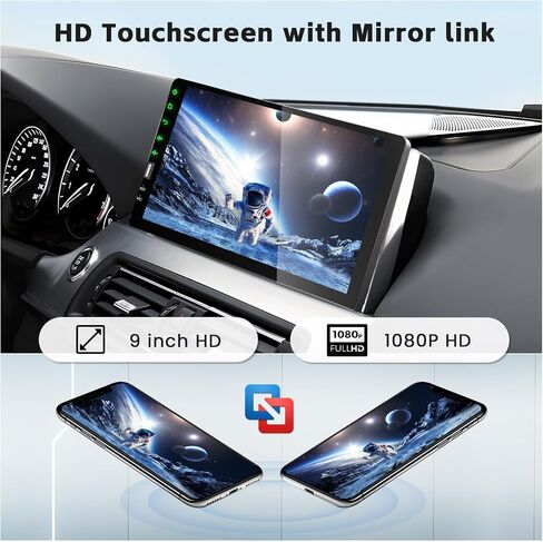 Hikity Single Din Car Stereo Wireless Carplay Android Auto Radio، 9 بوصة شاشة تعمل باللمس مع نظام تحديد المواقع العالمي (GPS) ومرآة وصلة كاميرا احتياطية FM SWC USB in Saudi Arabia