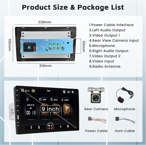 Hikity Single Din Car Stereo Wireless Carplay Android Auto Radio، 9 بوصة شاشة تعمل باللمس مع نظام تحديد المواقع العالمي (GPS) ومرآة وصلة كاميرا احتياطية FM SWC USB in Saudi Arabia