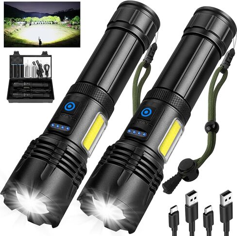 Rechargeable Flashlights 2 Pack,900000 High Lumens Super Bright Led Flashlight, Tactical Flashlight with 7 Modes Waterproof IPX6,Flashlights for Home Camping Hiking in Saudi Arabia