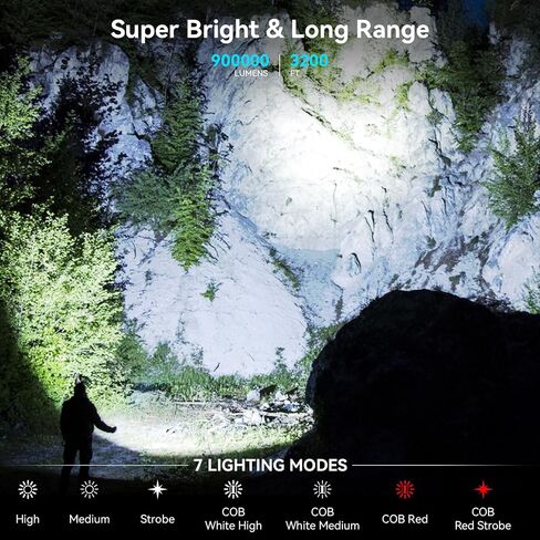 Rechargeable Flashlights 2 Pack,900000 High Lumens Super Bright Led Flashlight, Tactical Flashlight with 7 Modes Waterproof IPX6,Flashlights for Home Camping Hiking in Saudi Arabia